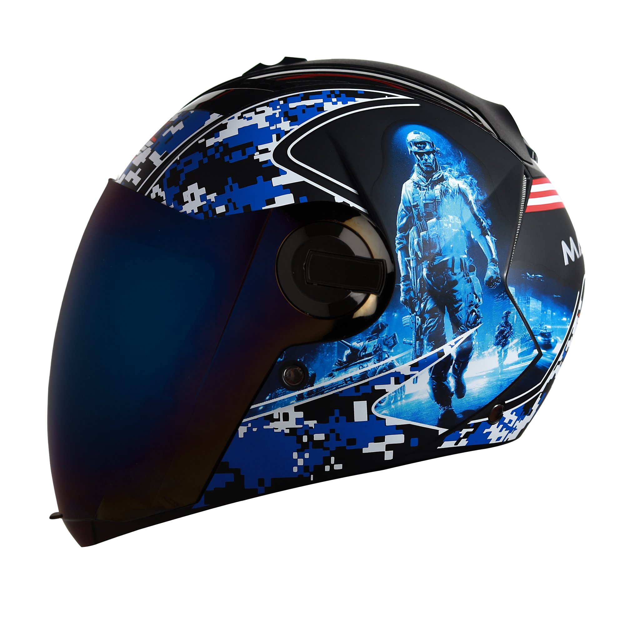 SBA-2 Marine Mat Black With Blue ( Fitted With Clear Visor  Extra Blue Chrome Visor Free)